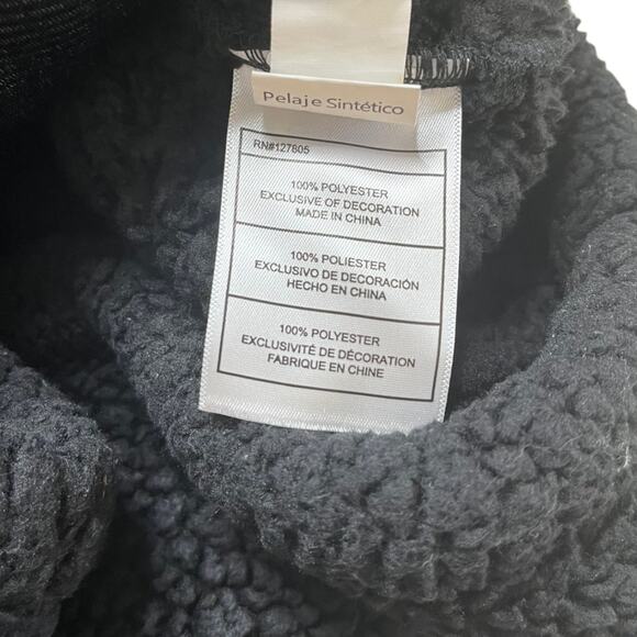 DKNY Sport Faux Fur teddy fleece jacket zip up hoodie black Small - Picture 8 of 8